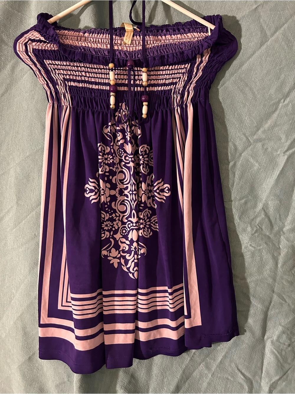 Vintage Purple and Light Pink Smocked Off-Shoulder Camisole